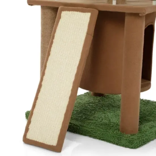 SEVOBAL Pet Tower Cat Tree with Artificial Leaves, Cat Condo and Scratching Post, Modern Cat Furniture, Brown, 19.30"*27.20"*76.80" image {3}