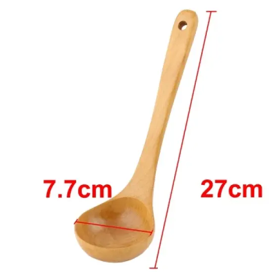 Unique Bargains Wood Kitchen Easy to Wash Hangable Cooking Spoon 10.6" x 3" Wooden Color 1 Pc image {1}