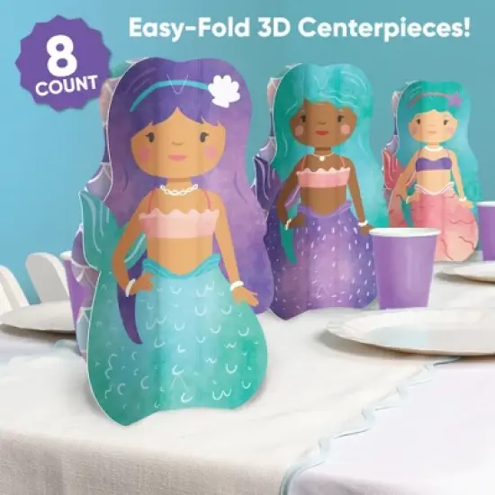 Big Dot of Happiness 8 Count Mermaid Characters 3D Centerpiece Table Decorations, Freestanding Mermaid Centerpieces for Girls' Birthday Party Decor image {3}