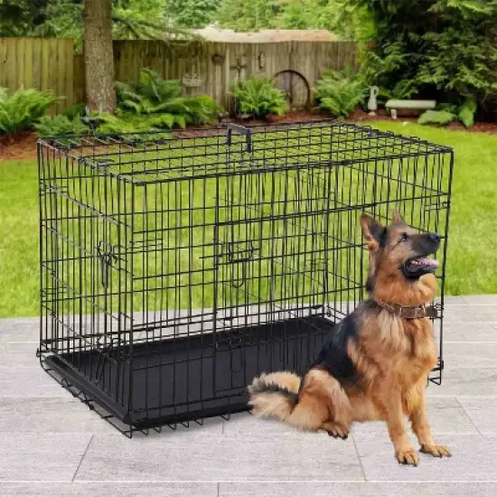 FDW 42 Inch Dog Crates for Large Dogs Folding Metal Wire Crates Dog Kennels Pet Dog Cage Crate with Double-Door,Divider Panel, Removable Tray and image {1}