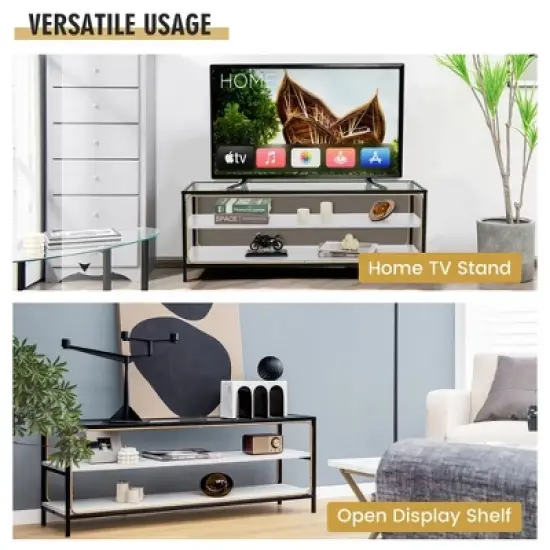 Costway 3-Tier TV Stand Entertainment Center for TV's up to 50'' w/ Tempered Glass Top image {4}