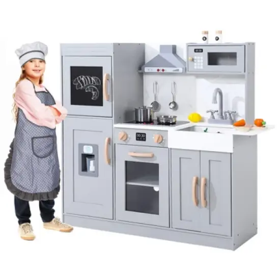 Wooden Chef Kitchen Playset w/ 20-Piece Cookware & Immersive Realistic Lights/Sounds - Interactive Role-Play for Kids image {8}