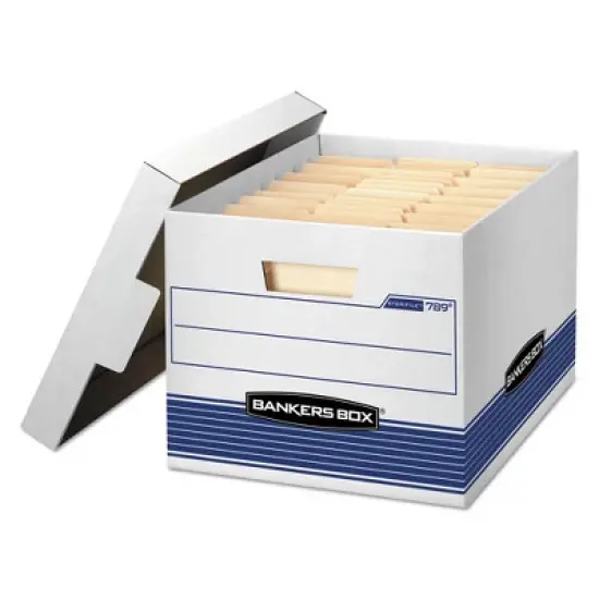 Bankers Box STOR/FILE Medium-Duty Letter/Legal Storage Boxes, Letter/Legal Files, 12.75" x 16.5" x 10.5", White/Blue, 12/Carton image {4}