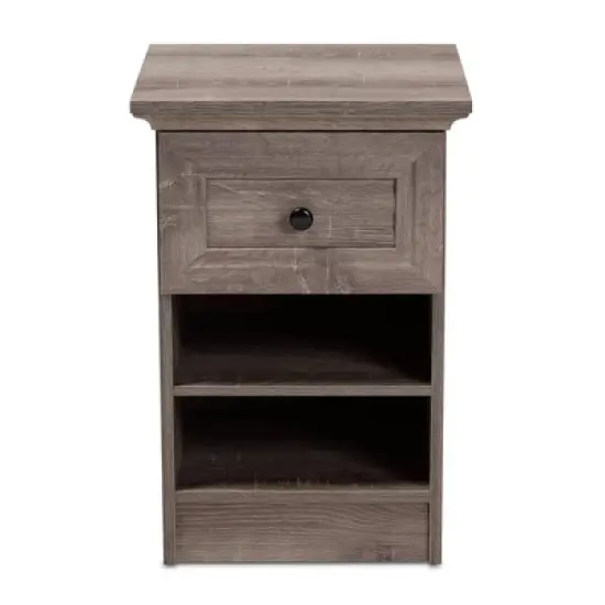 Dara 1 Drawer Wood Nightstand Gray/Brown/Black - Baxton Studio image {2}