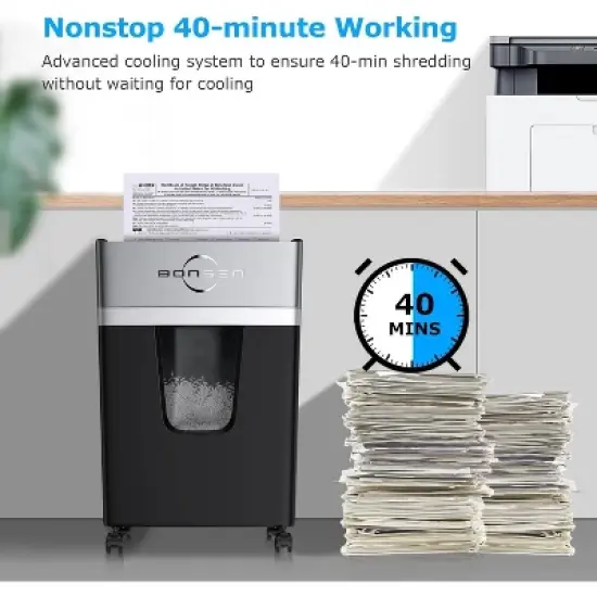 BONSEN 12-Sheet Micro Cut Paper Shredder, P-4 Security, 55dB Ultra-Quiet, 40-Min Shredding, Shreds Credit Cards/Staples, 5.3-Gal Pullout Bin image {2}