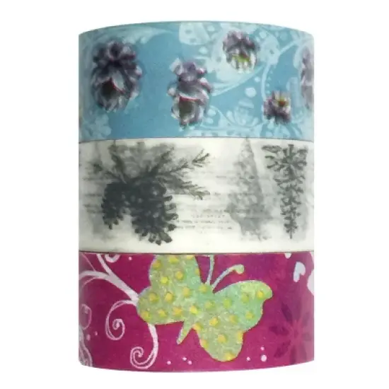 Wrapables Butterfly Dreams Washi Masking Tape (Set of 3), 10M L x 20mm W image {1}