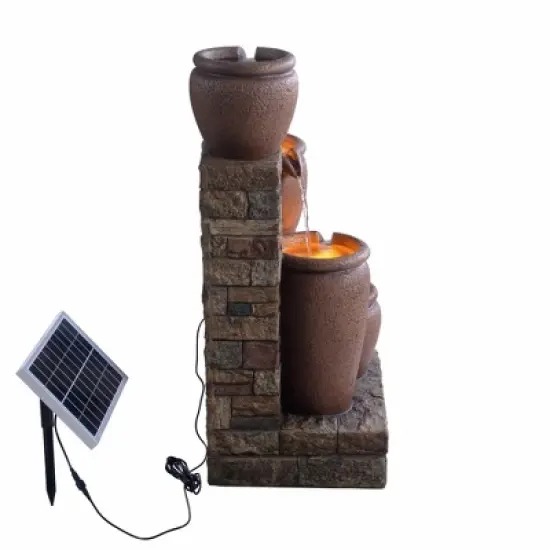 Teamson Home 30.71" 4-Tier Cascading Bowl Solar Powered Polyresin Waterfall Fountain: Outdoor LED, Faux Brick Design image {7}
