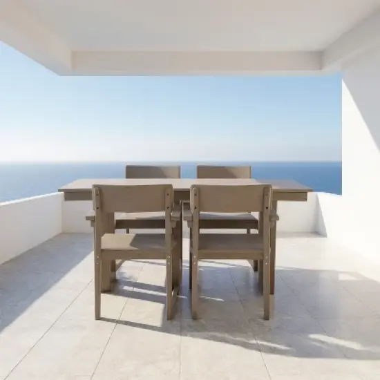 FIONECA 5-Piece HDPE Outdoor Dining Set with Umbrella Hole &uml;C Weather-Resistant Patio Table & 4 Armrest Chairs, Wood Finish image {3}