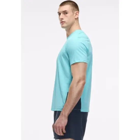 Peloton Men's Grid Jacquard Colorblock Short Sleeve, Aqua Sky image {1}