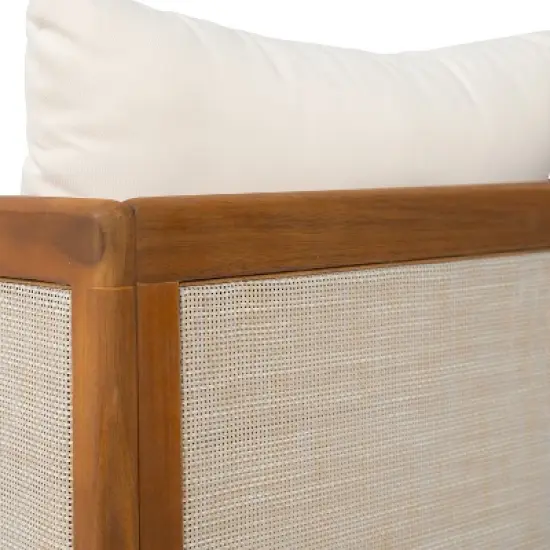 Christopher Knight Home Grath Patio Mid-Century Modern Acacia Wood Textilene Club Chair with Thick Cushion image {7}