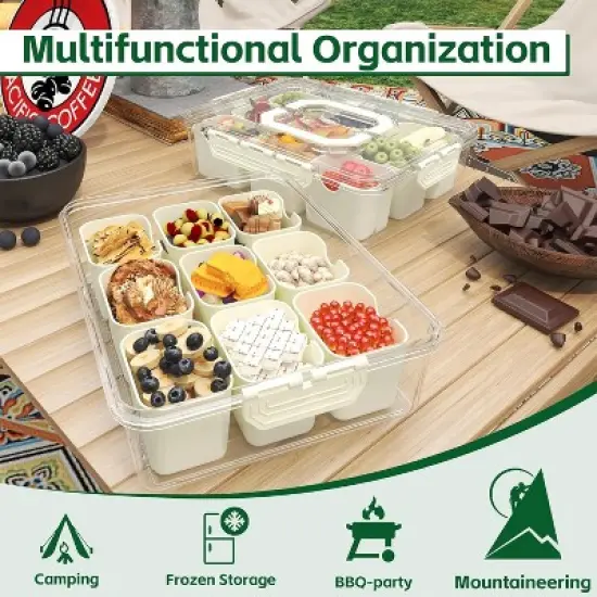 Acoinel Divided Serving Tray with Lid and Handles 9 Compartments Snack Box Container Charcuterie Organizer image {1}
