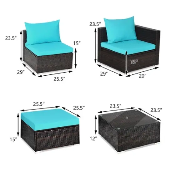 Costway 5PCS Patio Furniture Set Sectional Conversation Sofa Set w/ Coffee Table Blue image {2}