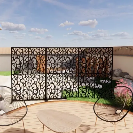 Angel Sar 6ft Metal Privacy Screen with Bird Design, Free-Standing Indoor/Outdoor Room Divider for Patio, Balcony, Garden, Black image {4}