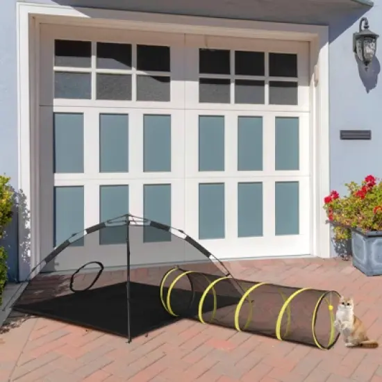 Outdoor Cat Play Tent with Tunnel, Portable Cat Playhouse for Indoor Outdoor, Cat Playpen Enclosed for Cats Rabbits and Small Animals, Yellow image {11}