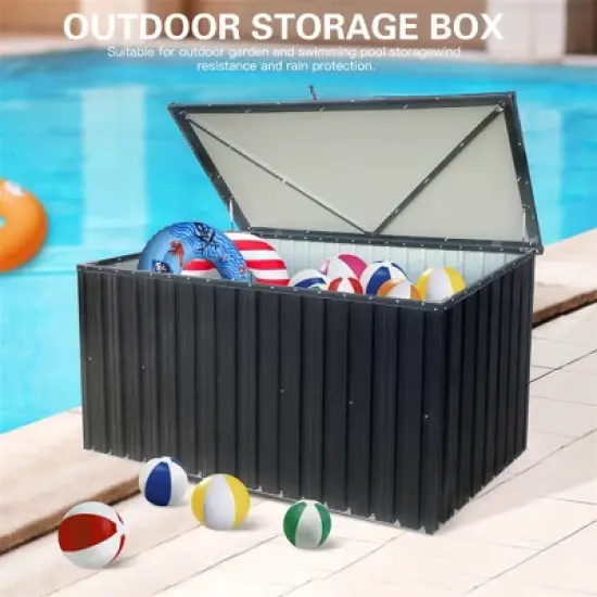 XINGHANZHENXUAN Outdoor Metal Storage Box, Large Capacity Steel Deck Box for Patio, Garden, Tools & Cushions image {1}