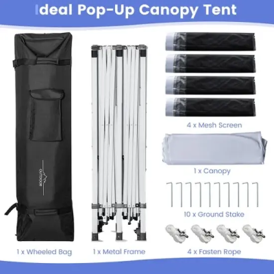 Costway 10x20ft Pop-Up Canopy Party Tent Sidewalls Portable Garage Car Shelter Wheeled image {8}