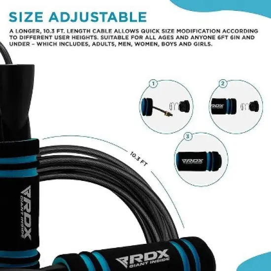 RDX Sports Skipping Rope with Anti-Slip Soft Memory Foam Weighted Handles, 10.3FT Adjustable Tangle-Free PVC Coated Steel Jump Cable image {5}