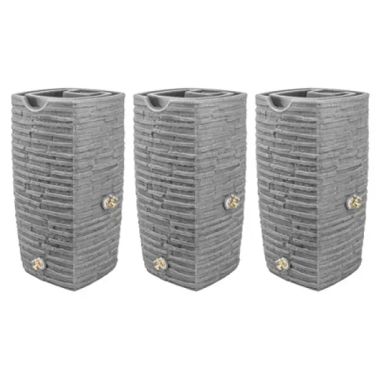 Good Ideas Impressions Riverwalk 50 Gallon Faux Slate Surface Dual Spigot Rain Barrel with 2 Brass Spigots and Screen, Dark Granite (3 Pack) image {6}