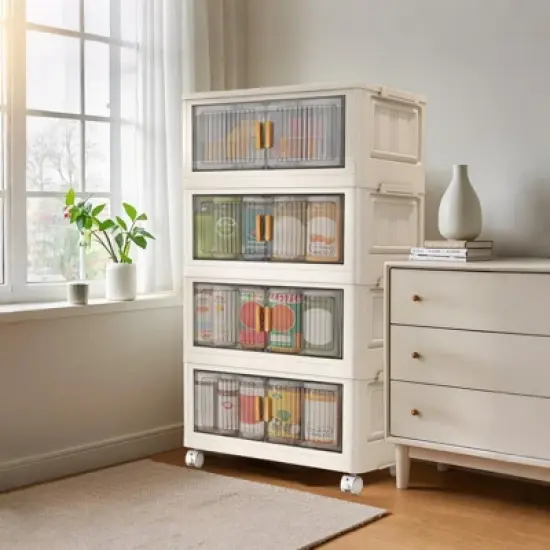 Stackable Storage Bins With Lids, Closet Organizers, Collapsible Storage Bin With Wheels, Plastic Clothes Cabinet Containers for Home Office Dorm image {8}