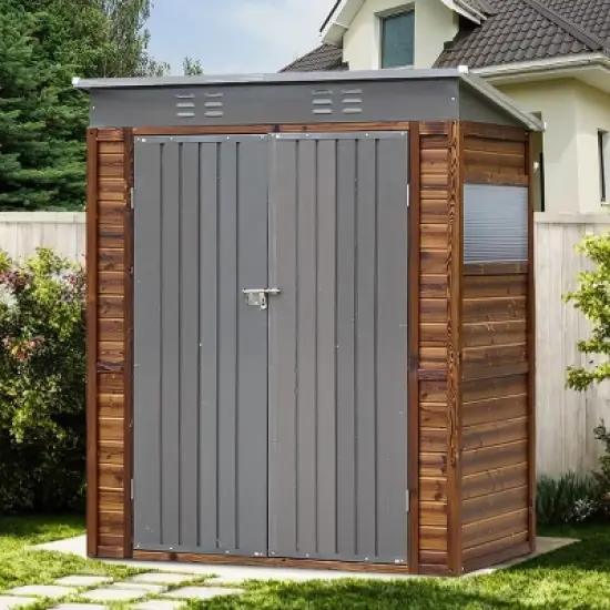 Outdoor Backyard Storage Shed, Storage Shed with Wood Frame and Iron Door and Window, Tool Shed with All-Weather Design -Coolbibila image {7}