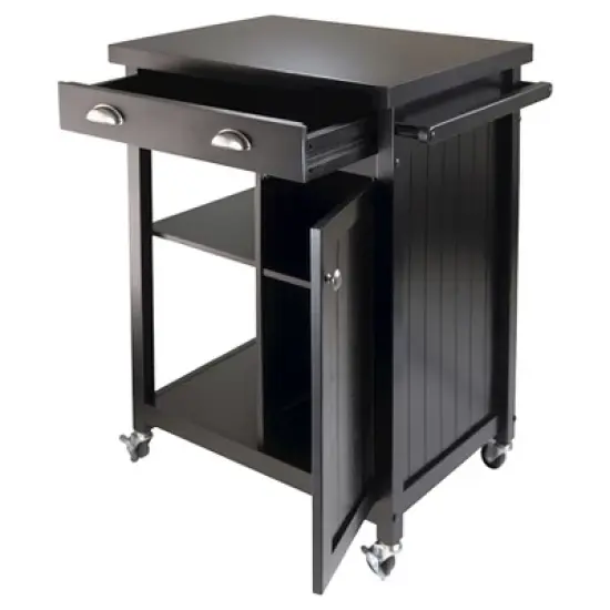 Timber Kitchen Cart with Wainscoting Panel Wood/Black - Winsome image {1}