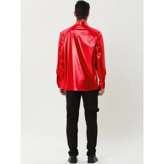 Lars Amadeus Men's Shiny Sequins Slim Fit Long Sleeves Button Down Disco Party Shirt image {4}