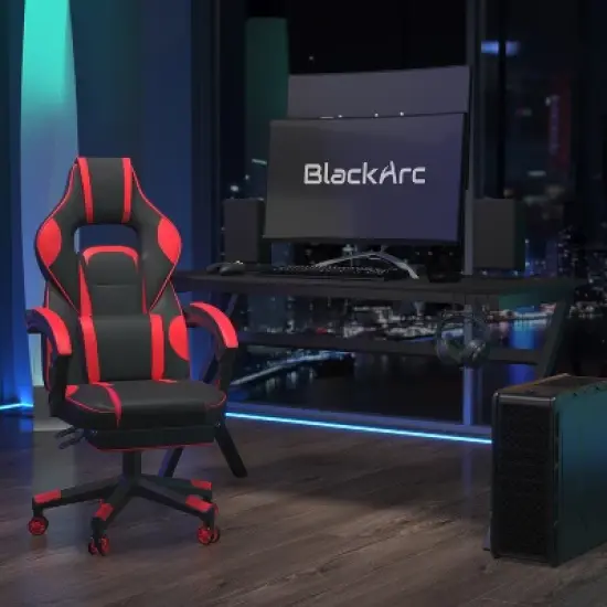 BlackArc Zulu Gaming Desk and Chair Set, Ergonomic Gaming Chair with USB Massage, Slide-Out Footrest, and Detachable Headrest Pillow image {1}