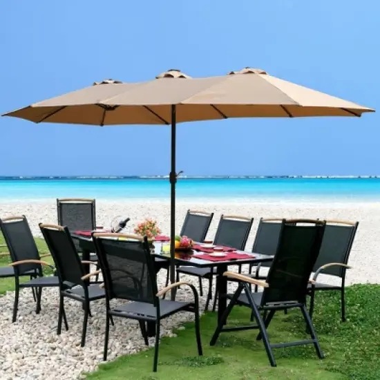 15x9Ft Large Double-Sided Rectangular Outdoor Twin Patio Market Umbrella with light and base- red image {7}