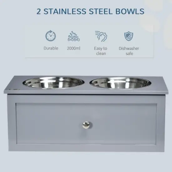 INFURNIC Pet Bowl Elevated Feeding Station with Storage Stainless Steel Bowls for Medium Dogs, Grey, 23.6"*11.8"*9.4" image {1}