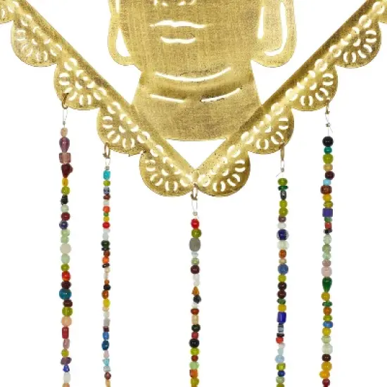 30" x 14" Eclectic Metal Buddha Windchime with Beaded Strands Gold - Olivia & May image {4}