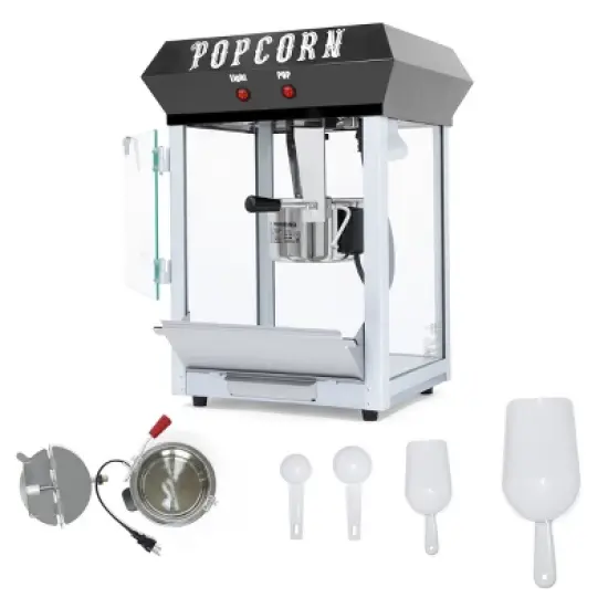 INFURNIC Popcorn Poppers Bar Style Popcorn Machine 6 Oz Kettle with Warming Deck and Stainless Steel Accessories, Black, 15.16"*13.39"*20.87" image {1}