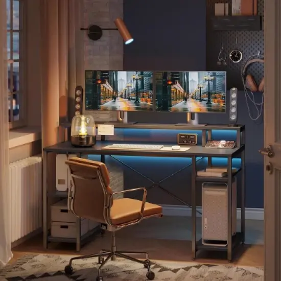 Bestier 55'' Computer Desks with Reversible Bookshelf, Standing Writing Desk for Home Office/Studying/Gaming image {6}