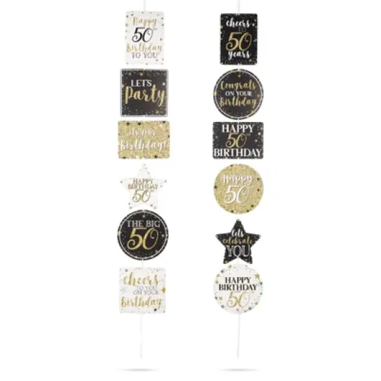 Sparkle and Bash 12 Pack Glitter Black and Gold Party Signs for 50th Birthday Decorations for Men and Women image {6}