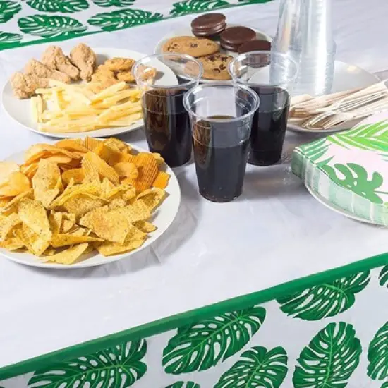 Blue Panda 3 Pack Tropical Leaves Tablecloth for Hawaiian Luau, Safari Birthday Party Decorations, Baby Shower, 54 x 108 In image {2}