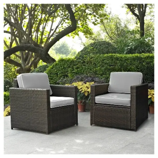 Palm Harbor 2pc Outdoor Wicker Seating Set with Cushions - Two Outdoor Wicker Chairs - Crosley image {3}