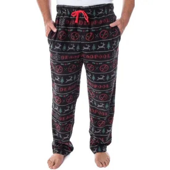 Marvel Men's Deadpool Christmas Ugly Sweater Fleece Sleep Pajama Pants Ugly Deadpool Sweater image {4}