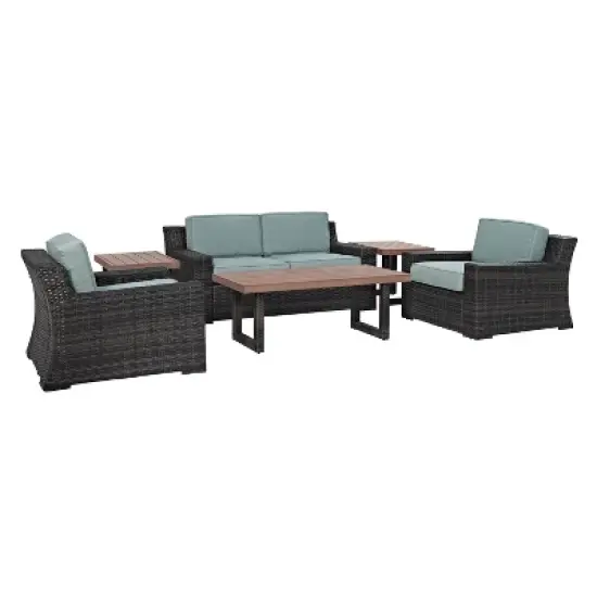 Beaufort 6pc Outdoor Wicker Conversation Set - Mist - Crosley image {2}