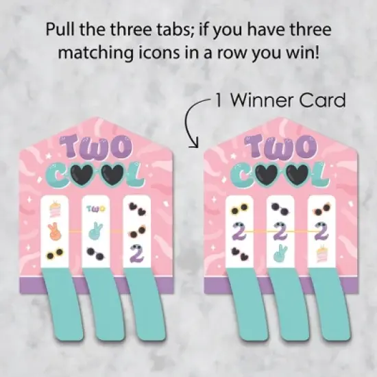 Big Dot of Happiness Two Cool - Girl - Pastel 2nd Birthday Party Game Pickle Cards - Pull Tabs 3-in-a-Row - Set of 12 image {2}