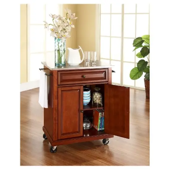 Stainless Steel Top Portable Kitchen Cart/Island - Classic Cherry - Crosley image {3}