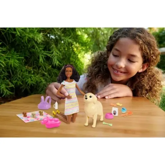Barbie Doll Newborn Pups Playset - Brunette Hair image {1}
