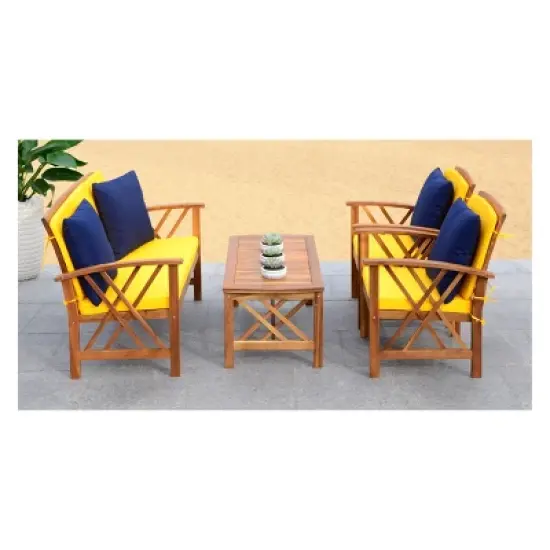 4pc Fontana Outdoor Set Teak Look/Yellow - Safavieh image {2}