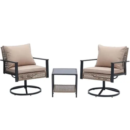 Ainfox 3 Pieces Patio Wicker Chairs Swivel Rocker image {5}