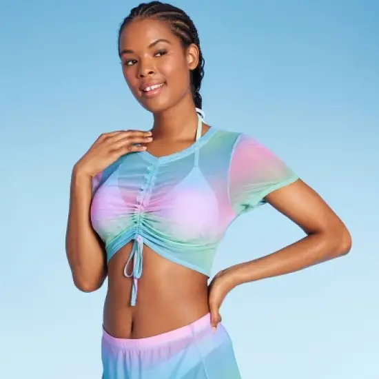 Women's Mesh Drawstring Ruched Cover Up Top - Wild Fable&trade; image {5}