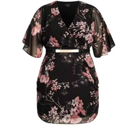 Women's Plus Size Bold Blossom Wrap Dress - black | CITY CHIC image {3}