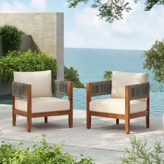 Christopher Knight Home Monroe Patio Modern Acacia Wood Club Chair with Cushions image {8}