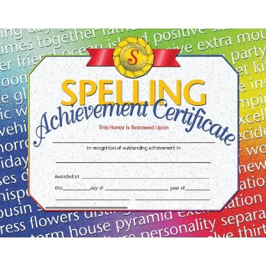 Hayes Publishing Spelling Achievement Certificate 30 Per Pack 3 Packs (H-VA676-3) image {1}