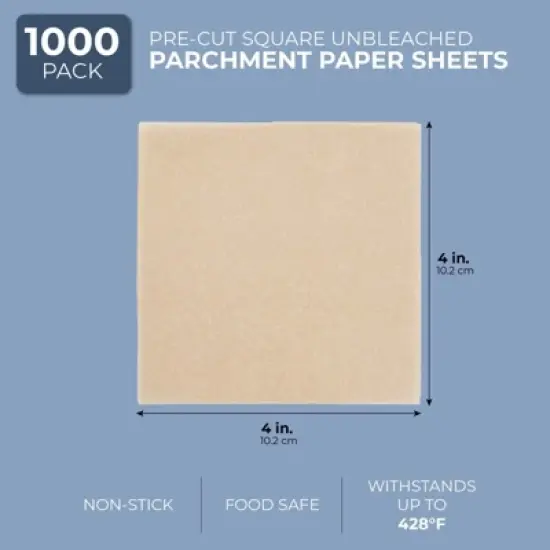 Juvale 1000 Sheets Precut 4x4 Parchment Paper Squares, Bulk Unbleached Liners for Baking, Cookies, Hamburger Patty Press image {3}