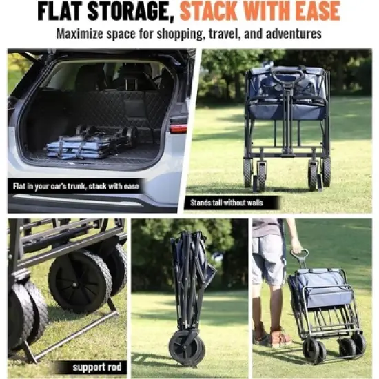 Folding wagon,the combination of 600D Oxford fabric and PVC material allows this folding wagon to support up to 220 lbs, Dark navy blue image {2}