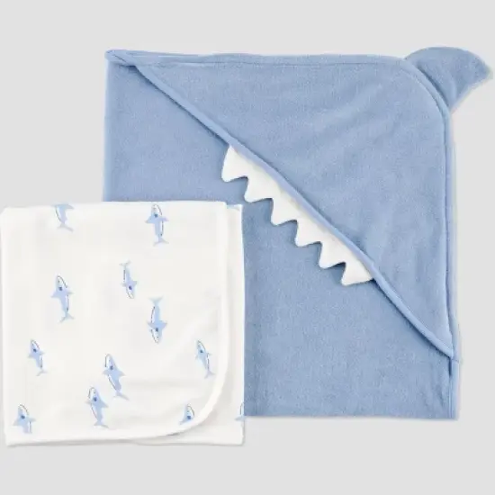 Carter's Just One You&reg;️ Baby 2pk Shark Towel - Blue: Cotton Polyester Hooded Towels, Animal Theme, 29"x29" image {4}