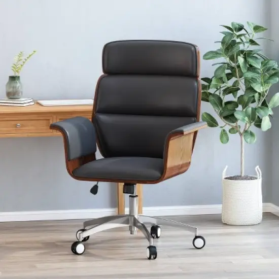 Cannonade Mid-Century Modern Swivel Office Chair Black/Walnut - Christopher Knight Home image {1}
